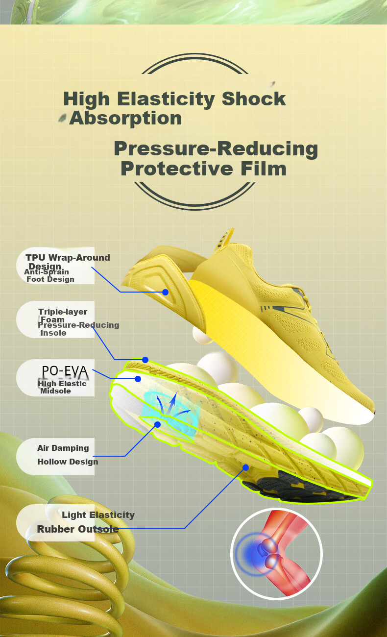 Huwaitegong R11 Shock-Absorbing Running Shoes, Jogging Shoes, Shock-Absorbing Breathable Aerobics Jump Rope Shoes, Lightweight Sports Shoes for Men And Women, Yellow-Green, Size 35 2
