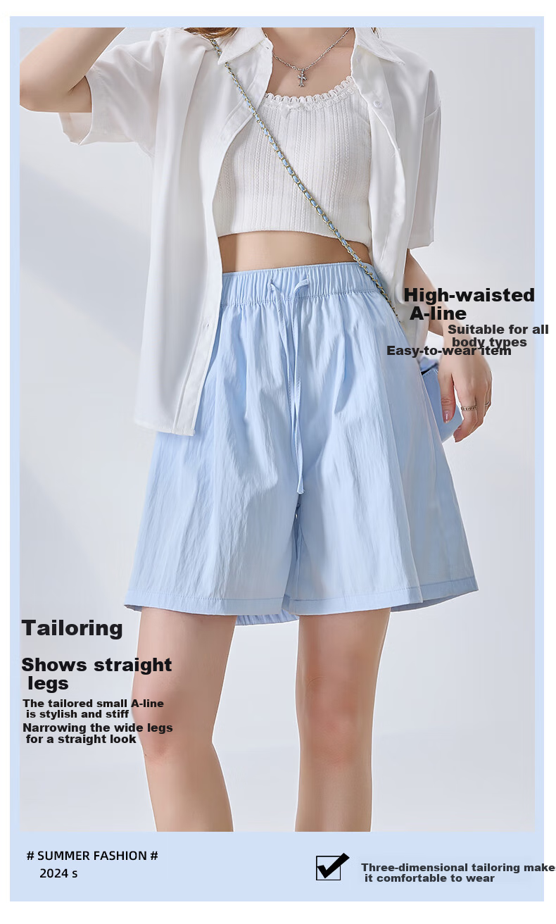 LangSha Ice Silk Shorts for Women, Summer Loose-Fitting Textured Casual Shorts, High-Waisted Wide-Leg Knee-Length Shorts 7