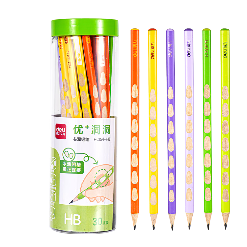 Deli 30-Pack HB Hole Pencil Color Barrel Correct Grip Writing Pencil Graphite Wood Waterdrop Groove Exam Art Student Gift Christmas Back-to-School Gift