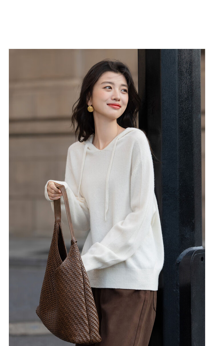 Demana Seamless 100% Merino Wool Winter Simple Hooded Drop Shoulder Loose Knit Sweater for Women 2