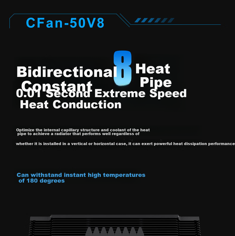 COXBYTE Bottom-Pressed CPU Cooler with 8 Heat Pipes / 12cm Fan (Intel/AMD Multi-Platform Compatible) ITX Small Case Air Cooler CFan-50V8 Black ARGB Sync Light 8