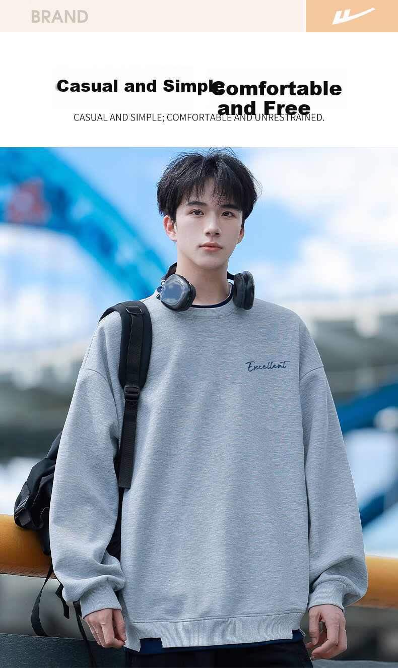 Huili Men's Sweatshirt, Autumn Simple Letter Print Long-Sleeve T-Shirt, Loose-Fitting Top, Round Neck Undershirt, Floral Gray, XL 1