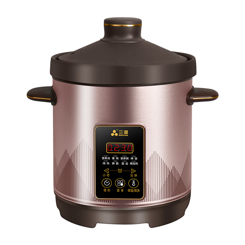 SANYUAN 6L Purple Clay Electric Stew Pot Non-Coated Electric Cooker Soup Stew Porridge Pot with Purple Clay Inner Pot Fast Boil 1 Hour XYDTG60-SA32