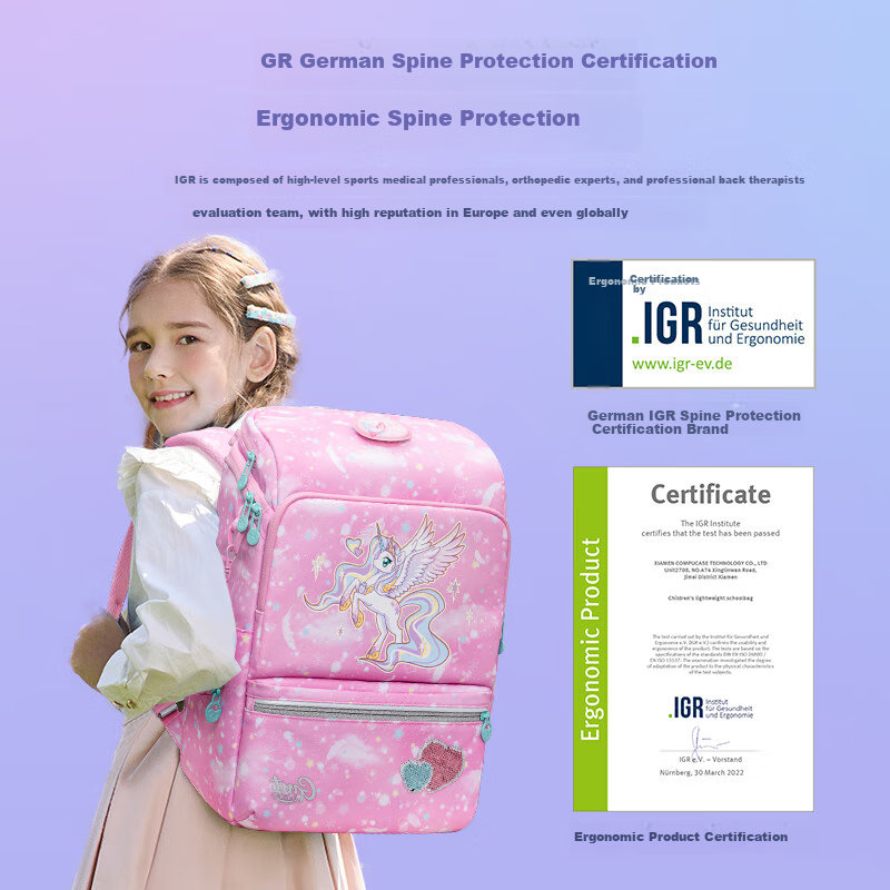 Детский рюкзак Gmt for kids, облегченный, с защитой позвоночника, большой вместимости, для девочек 1-4 классов, с единорогом, розовый