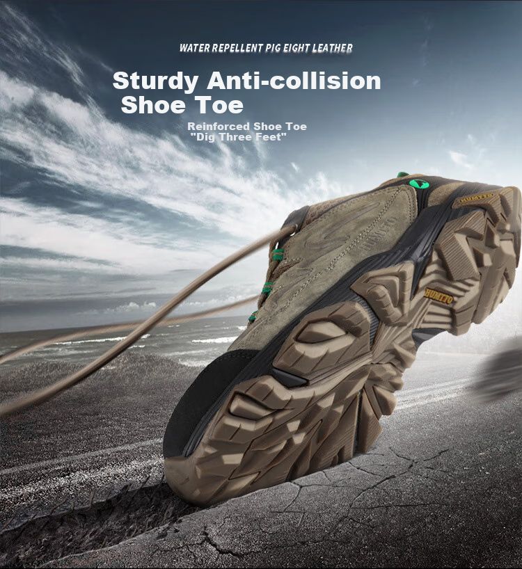 HUMTTO Low-Top Outdoor Hiking Shoes for Men, Shock-Absorbing Non-Slip Mountaineering Boots Breathable Casual Men's Shoes Khaki Size 40 5