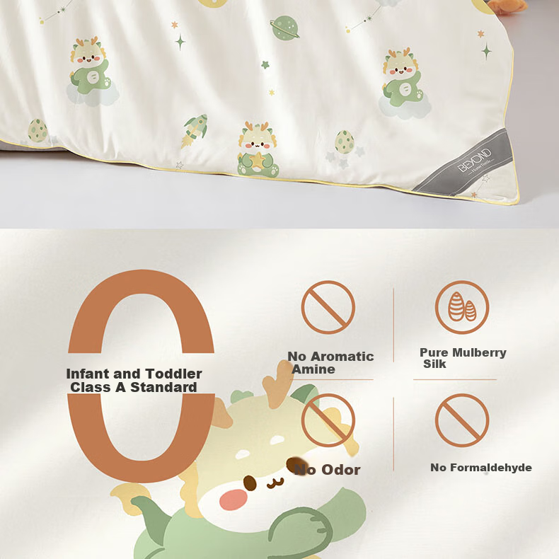 Beyond Kids Silk Comforter, 100% Mulberry Silk Spring And Autumn Duvet Insert, Class A All-Season Quilt, Cute Little Dragon Design, 150*210cm, Approximately 3 Jin (1.5 Kg) 18