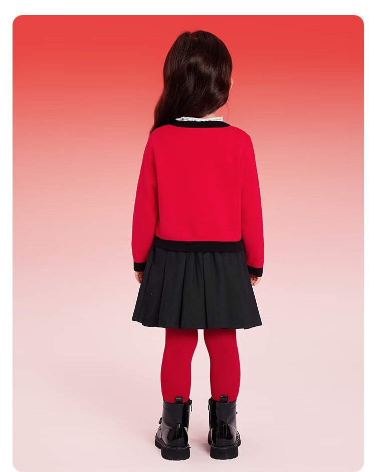 Balabala Kids Clothing Girls' Set 2025 New Spring Autumn Red Little Chanel Style Two-Piece Sweet Dress 3