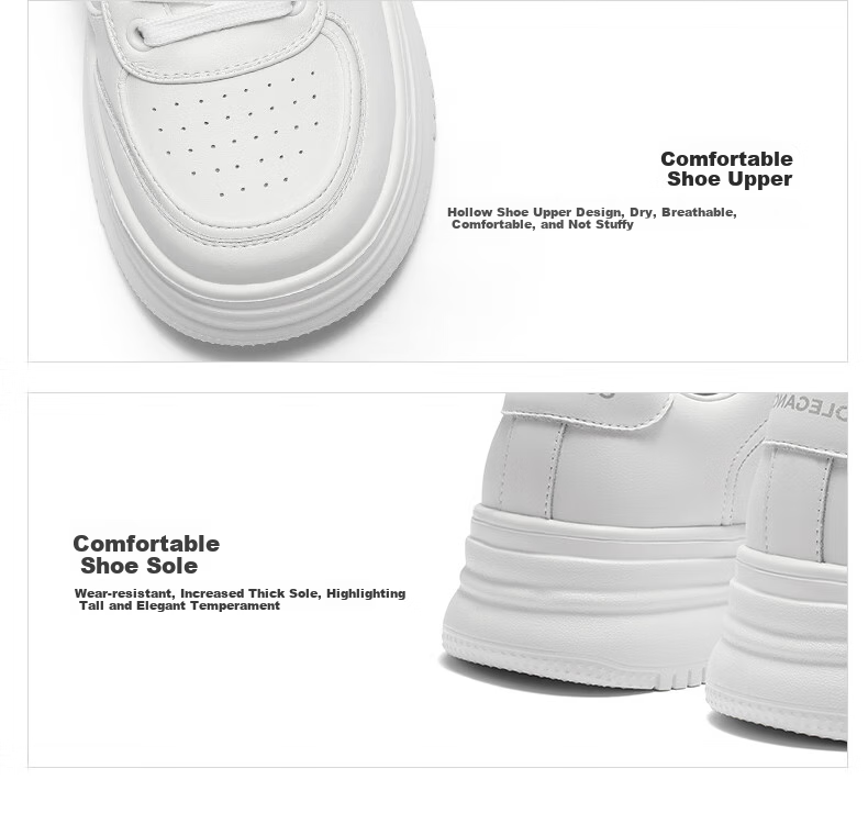 Belle Women's Shoes, Simple And Versatile White Sneakers, Breathable for Spring And Summer, Height-Increasing Thick-Soled Casual Shoes, Skateboard Shoes B2597BM5, White, Size 34 10