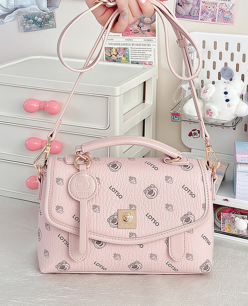 Disney Women's Luxury Niche High-End Crossbody Bag Commuter Strawberry Bear Bag Birthday Gift Pink with Pendant 1