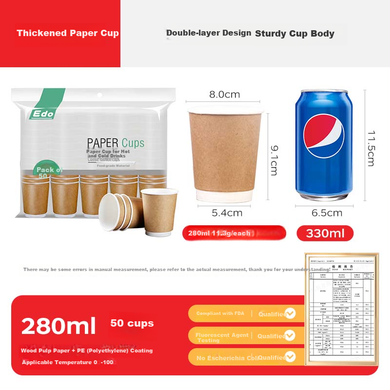 Tinghao Disposable Paper Cups, Hollow Cups, 50 Pieces, for Office And Business Use, [Double-Layer Thickened], Not Hot to Hold, Thickened Coffee Cups