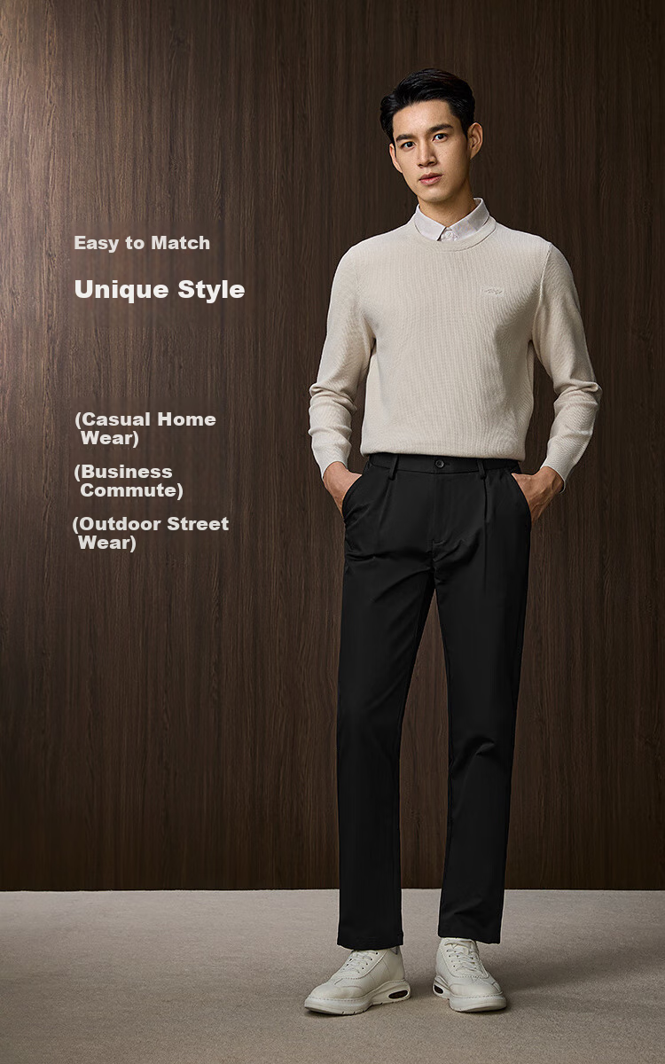 HLA Casual Pants for Men, Light Business Classic Solid Color Straight-Leg Trousers, Autumn Navy Blue, Size 33 4