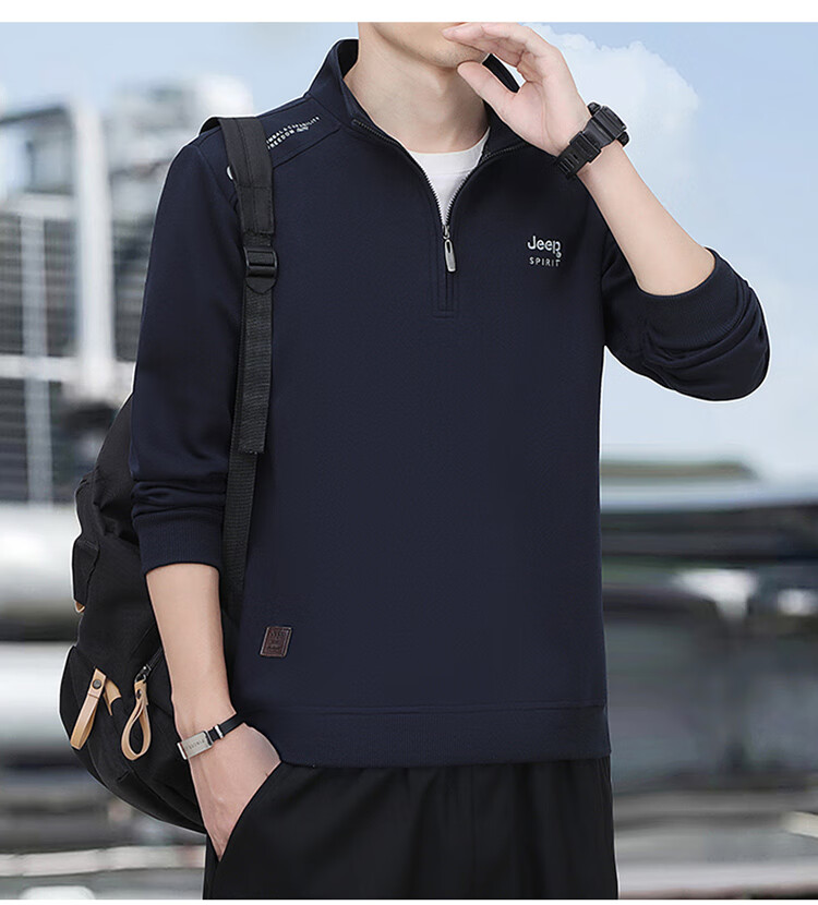 JEEP SPIRIT Men's Autumn Winter Stand Collar Pullover Zipper Base Layer Sweatshirt 2588 Khaki [Fleece Lined] L 13