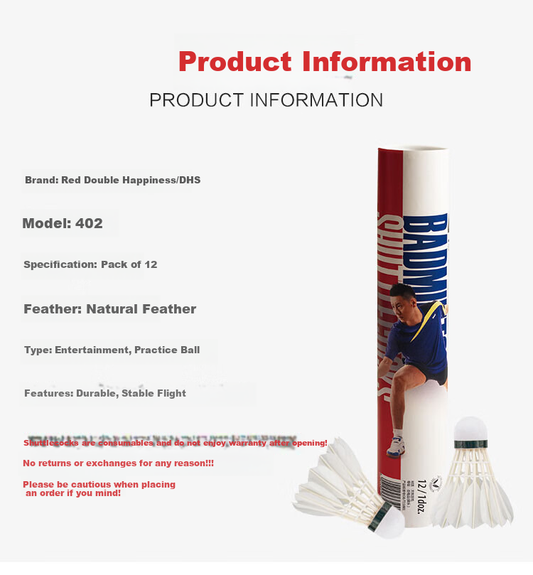 DHS Badminton Shuttlecocks, 12-Pack, Stable Flight, Training And Competition Use, Durable Badminton Shuttles, Model 402 2