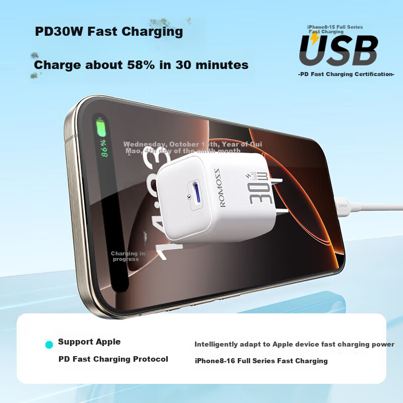 ROMOSS 300W GaN Charger, Apple IPhone 16/15 Charging Head, PD20W Fast Charging, Compatible with 14 Pro Max/Plus Phones, IPad Air Tablet, Type-C Plug 2