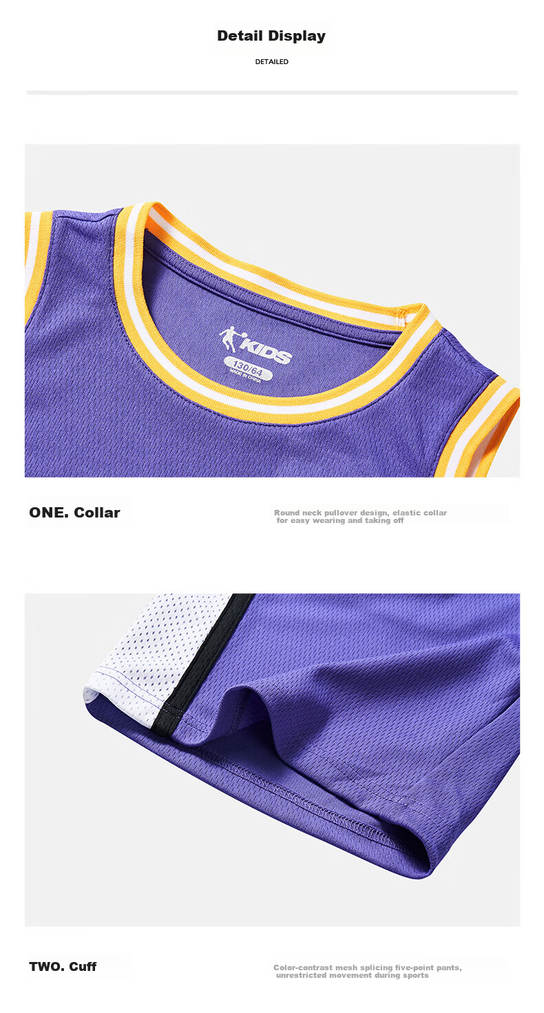 QIAODAN Boys' Basketball Set, Children's Full Size Summer Sports Two-Piece Set, Kids Training Uniform, Dawn Purple/Dawn Purple, Size 175 21