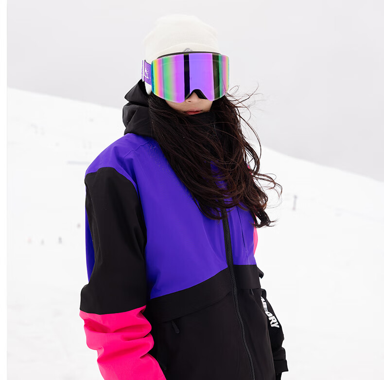 Flow Theory Ski Goggles Double-Layer Anti-Fog Windproof Magnetic Coating Unisex Ski Glasses Protective Eyewear Iridescent Purple 3