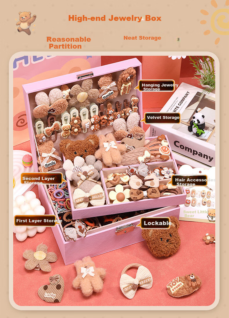 Danmiqi Children's Jewelry Gift Box Set, Girls' Birthday Princess Accessories Toy, Milk Coffee Fashion Hair Accessories, Pretend Play Gift 4