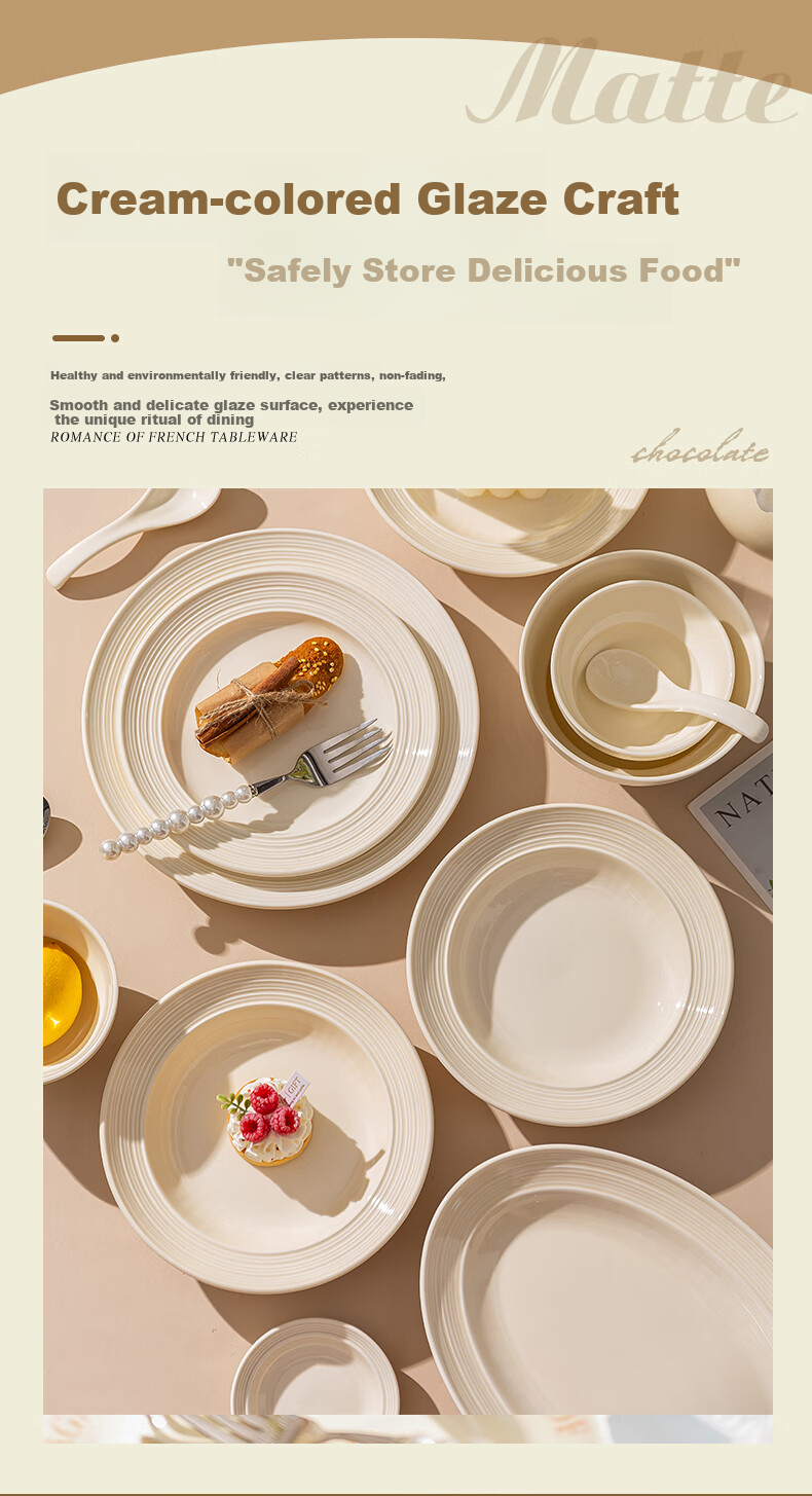 Chudi Ceramic Dinnerware Set Home Cream Style Bowls Plates 36-Piece Gift Box Set Off-White 3