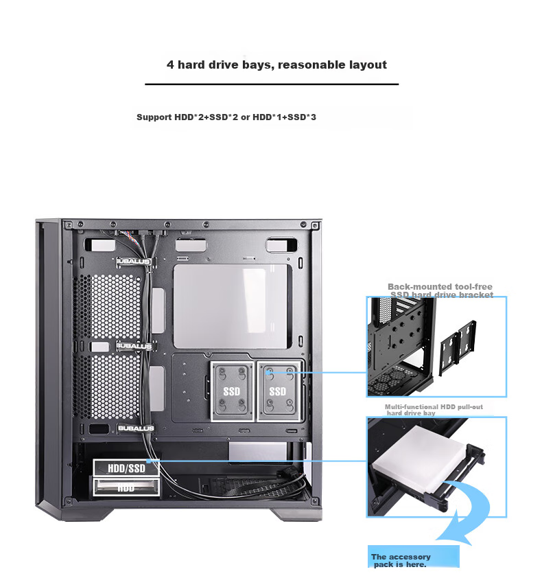 BUBALUS Guardian S301 Black Computer Desktop Case (Top And Front Dual 360mm Water Cooling Positions / Supports E-ATX / Full Side Glass Panel / 12 Fan Positions) 9