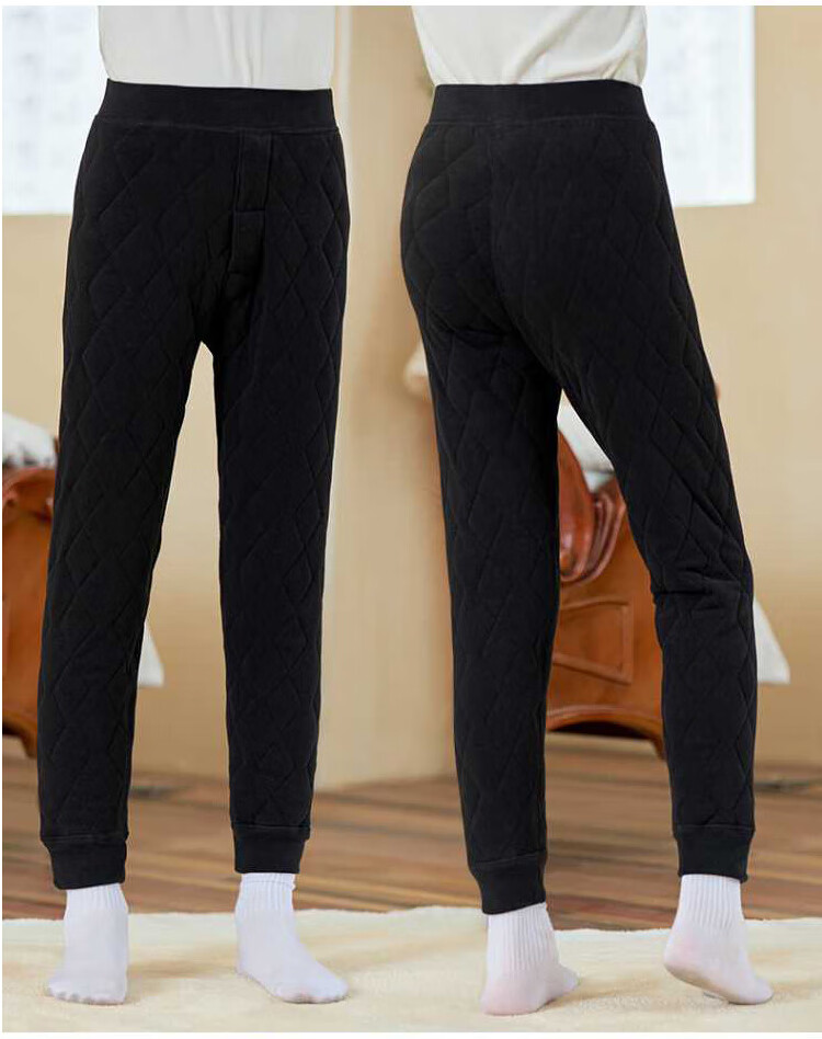 Caiyue Boys' Thermal Pants 100% Wool Filled Fleece-Lined Thickened Cotton School Uniform Leggings for Older Children 3