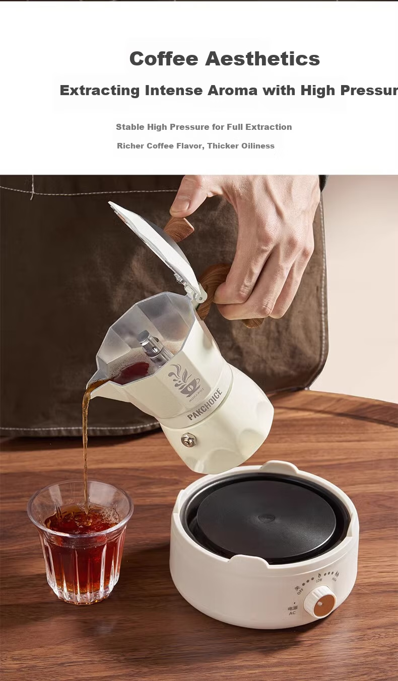 TEOTM Moka Pot with Dual Valves, Home-Use Italian Manual Coffee Maker, Hand Grinder Coffee Brewing Equipment Set 6