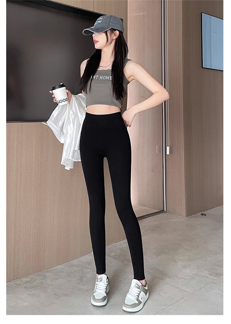 LangSha Black High-Waist Sharkskin Pants for Women Autumn Winter New Thickened Fleece Warm Slim Fit Casual Outerwear Leggings 7