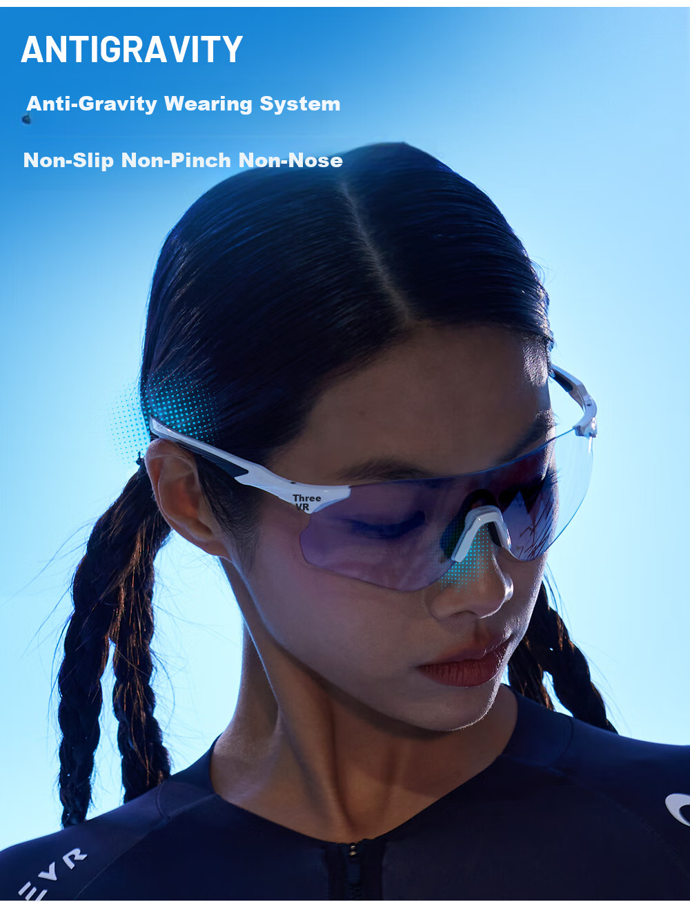 EVR Cycling Glasses with Transparent Smart Photochromic Lenses + Black And White Temple Arms 11