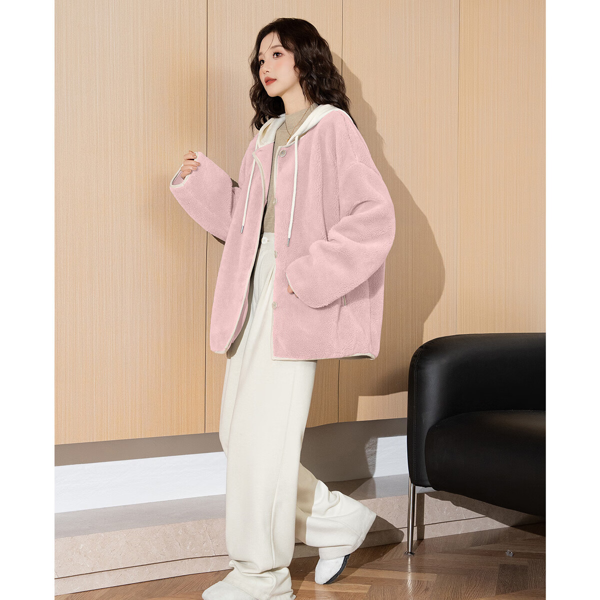 TonLion 2025 Winter Women's Hooded Patchwork Faux Shearling Coat