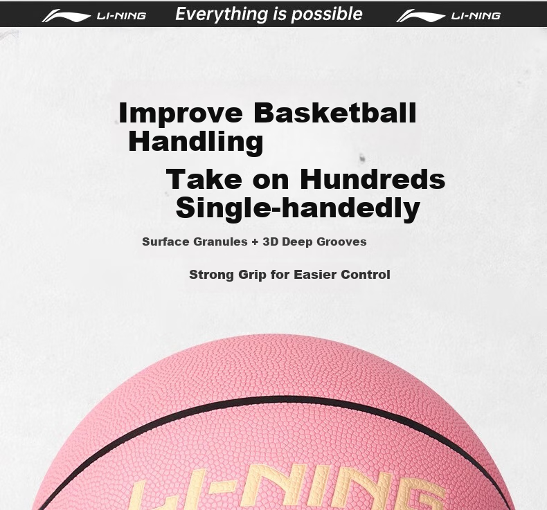 Li-Ning Basketball Size 6 for Women, Professional Competition Training, Standard for Middle School Entrance Exams, Indoor And Outdoor Use on Cement Courts, Moisture-Absorbing, Wear-Resistant PU Material, Pink Color 21