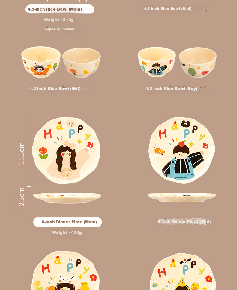 Modengzhufu Family of Three Bowl And Plate Dinnerware Set, Wedding Gift, Housewarming Present, Birthday Gift for Girlfriends, Boys 9