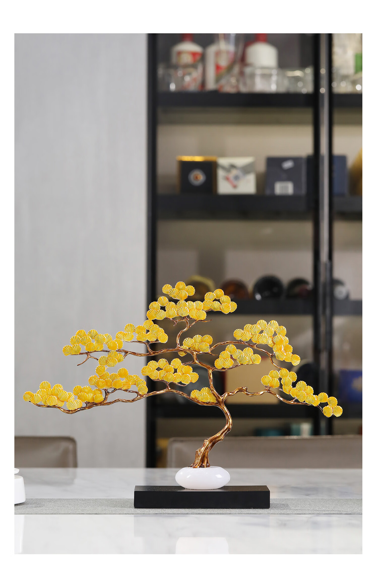 Nanchuxiansheng Enamel Gold Jade Pine Tree Fortune Attracting Ornament Craft, Living Room Entrance Office Decoration, Housewarming And Business Opening Gift 1