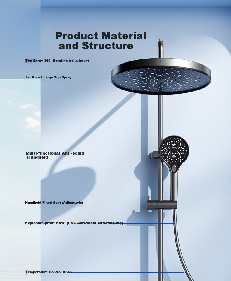 SSWW Bathroom Shower Head, Piano Shower Head Complete Set, Integrated Shower System, Fine Copper Bathroom Shower Sprayer TS9 21