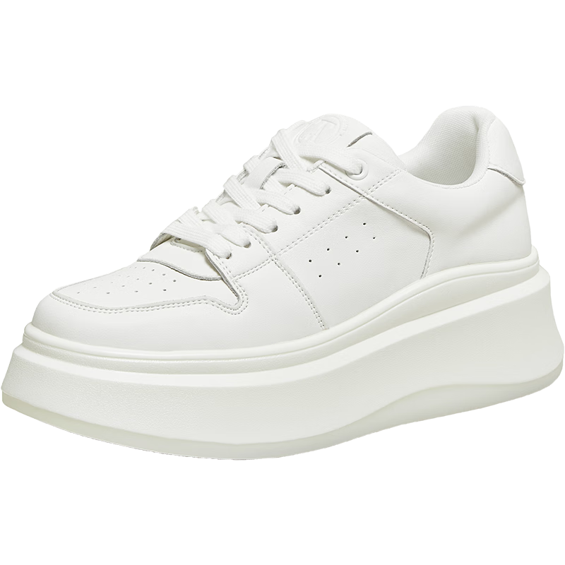 TATA TATA Sun Leyan Same Style White Whale Thick Sole Casual Sneakers Women Fleece Lined White AM6 Size 37