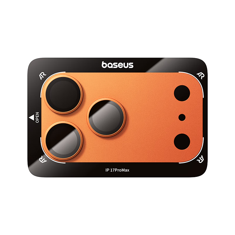 Baseus AR Anti-Reflective Aluminum Alloy Full-Cover Lens Protector for iPhone 17 Pro Max, High-Definition Camera Lens Film, Dawn Orange