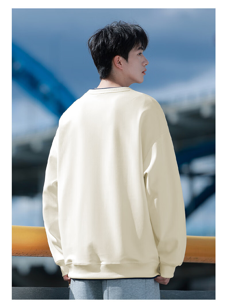 Huili Men's Sweatshirt, Autumn Letter Print Long-Sleeve T-Shirt, Loose-Fitting Undershirt, Casual Trendy Top for Men, Apricot Color, Size M 13