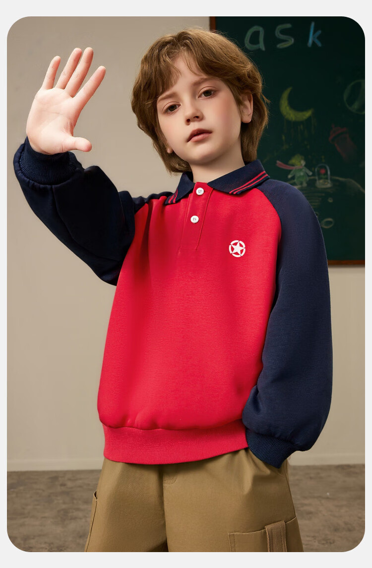 ASK JUNIOR Kids Sweatshirt Boys Spring Polo Collar Colorblock Base Shirt School Style Top 110 4