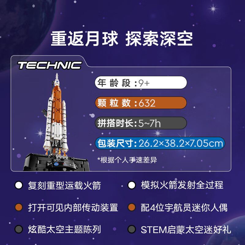 LEGO 42221 NASA Space Launch System Building Blocks Mechanical Set Children's Toy Birthday Gift Rocket Year of the Horse New Year Goods