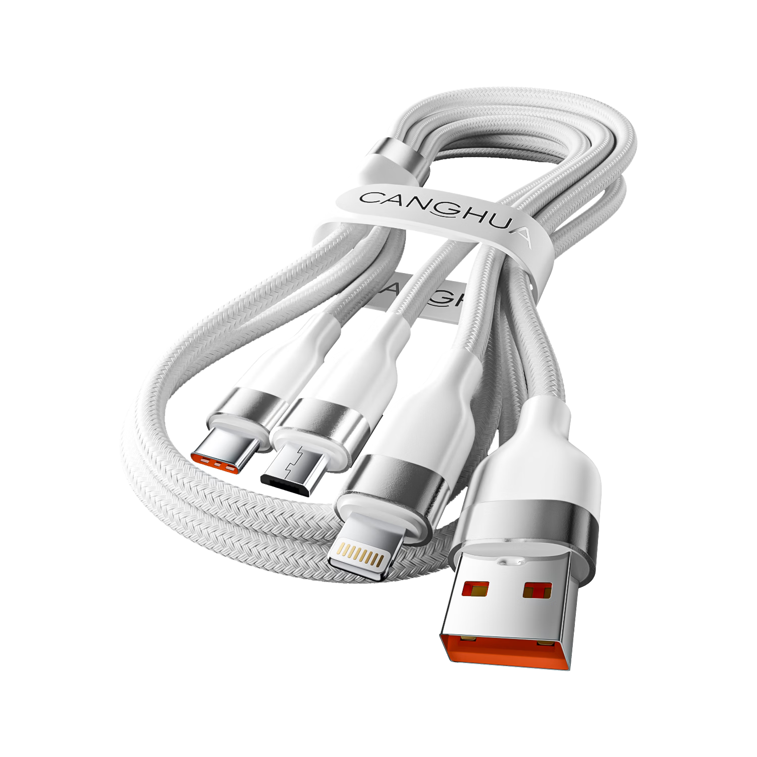 CangHua Three-In Charging Cable, Fast Charge 100W/88W, One Cable Three Ends, Compatible with Apple Type-C And Android, Suitable for IPhone15/16/17/18, Huawei, Xiaomi Phones, Car Charger