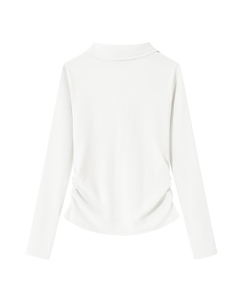 :CHOCOOLATE IT Lapel Shoulder Long Sleeve T-Shirt Women Short Pleated Waist Summer New Base Shirt Top White L 21