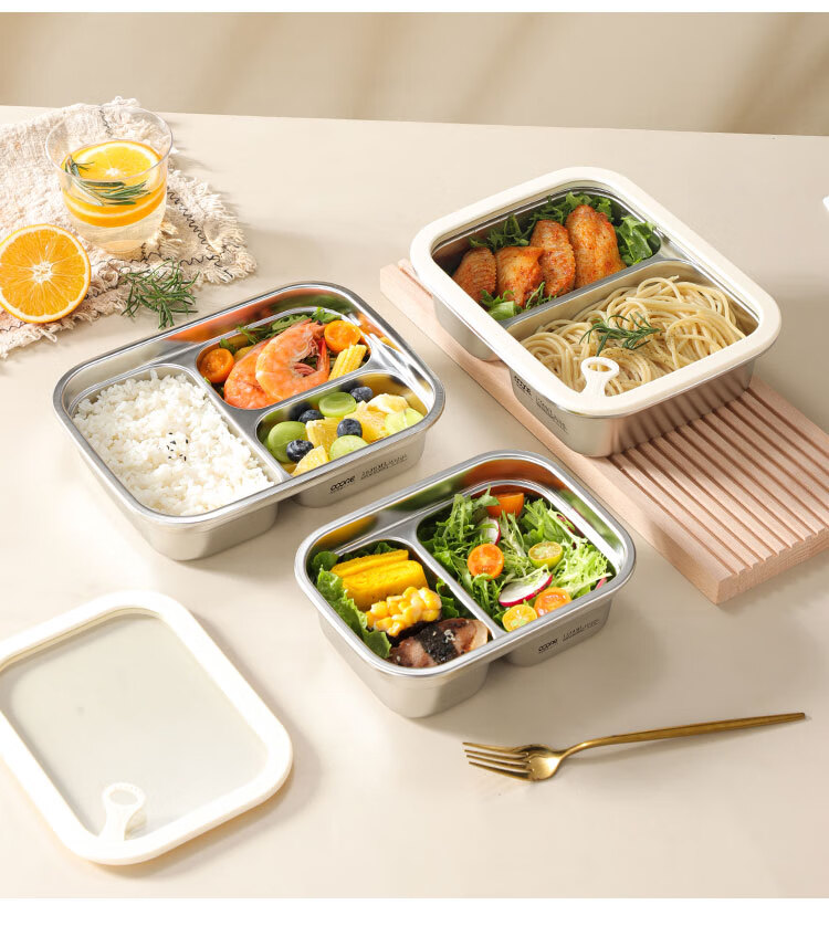 Wuxin Quality 316L Stainless Steel Lunch Box for Office Workers, Divided Bento Box, Microwave Safe, Large Capacity Double Compartment 1250ml 18