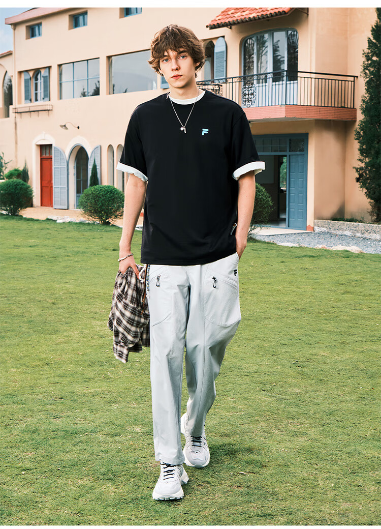 FILA FUSION Fashion Brand Zhang Hao Couple Knit Short Sleeve Shirt 2026 Spring Casual Loose Pure Cotton T-Shirt 37