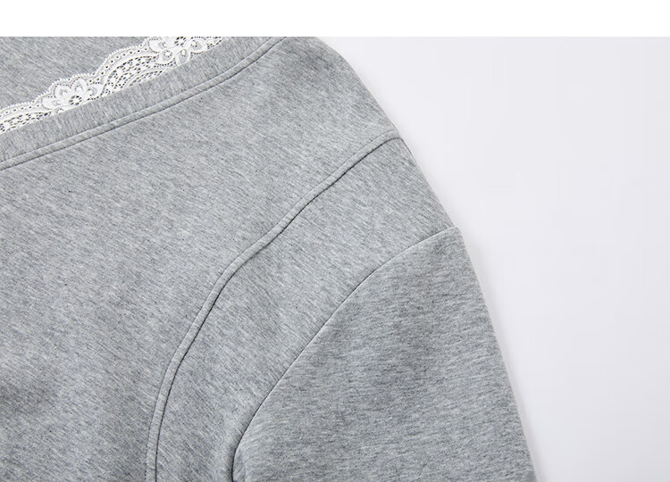 Dme 【Q】Spring Korean Style Lace Splice V-Neck Drop Shoulder Long Sleeve Petite Sweatshirt for Women 15