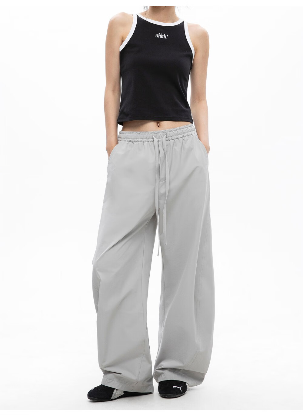 ICH MODE Women's American Style Straight White Pants Thin Loose Popular Cargo Sports Casual Pants White XL 2