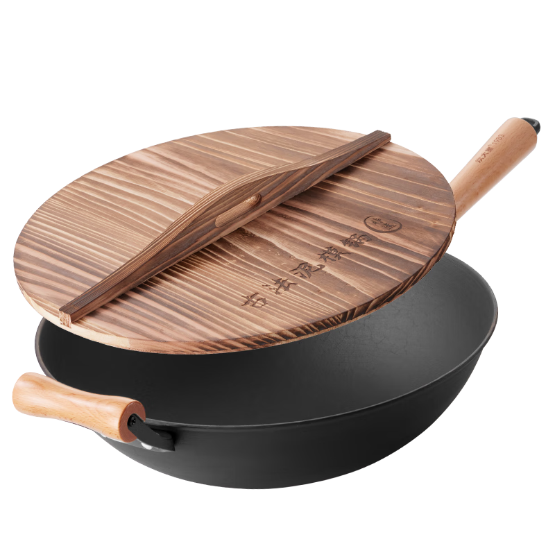 COOKER KING Iron Wok, Handmade Cast Iron Traditional Method Intangible Cultural Heritage Mud Film Iron Wok, Oil-Gathering Round Bottom Pot, 34cm FY34NMY