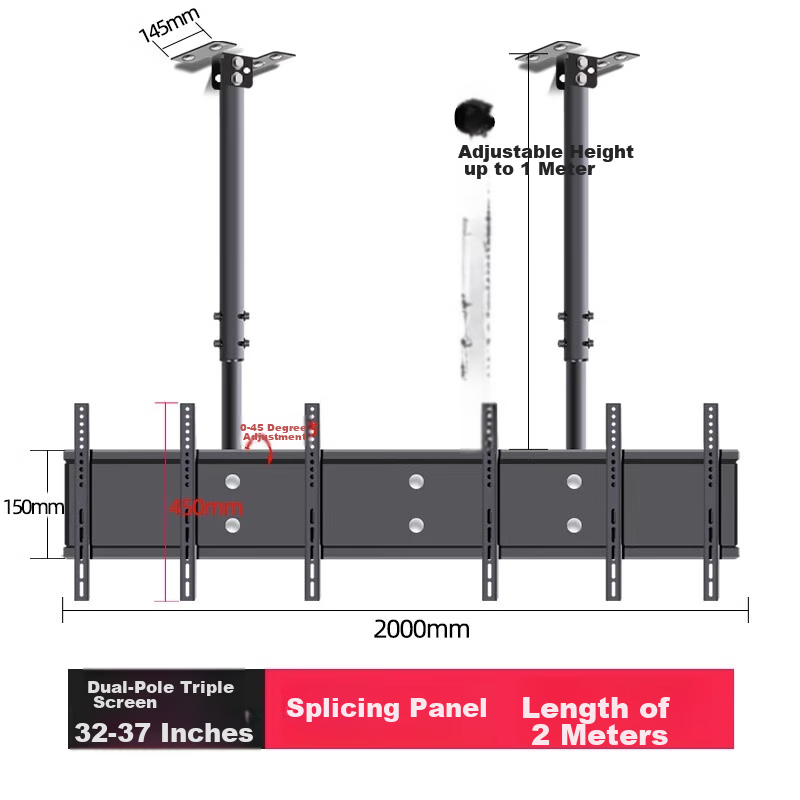 Yizhigu TV Multi-Screen Mount, Compatible with 32/40/43 Inch, Universal Double-Double Dual-Rod Ceiling Mount, Customizable Hanging Bracket for Bubble Tea Shops, Supermarkets, And Airports 13
