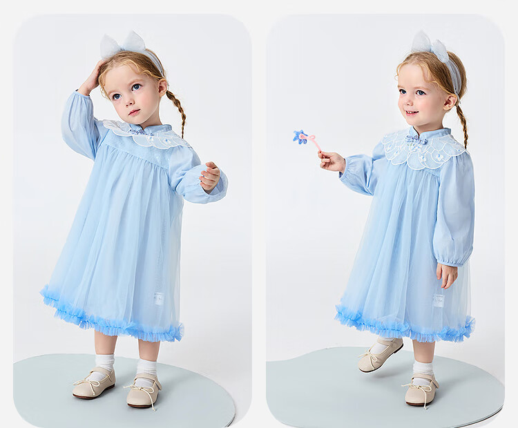 Minibala [Guofeng] Girls Baby Soft Skin-friendly Sweet Mesh Embroidered Dress 2026 Spring 12
