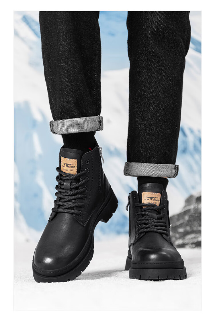 G.N.Shi Jia Men's Martin Boots, Genuine Leather, 2026 Autumn And Winter New Style, British Retro Thick-Soled Heightening Work Boots, Red-Brown, Size 43 10