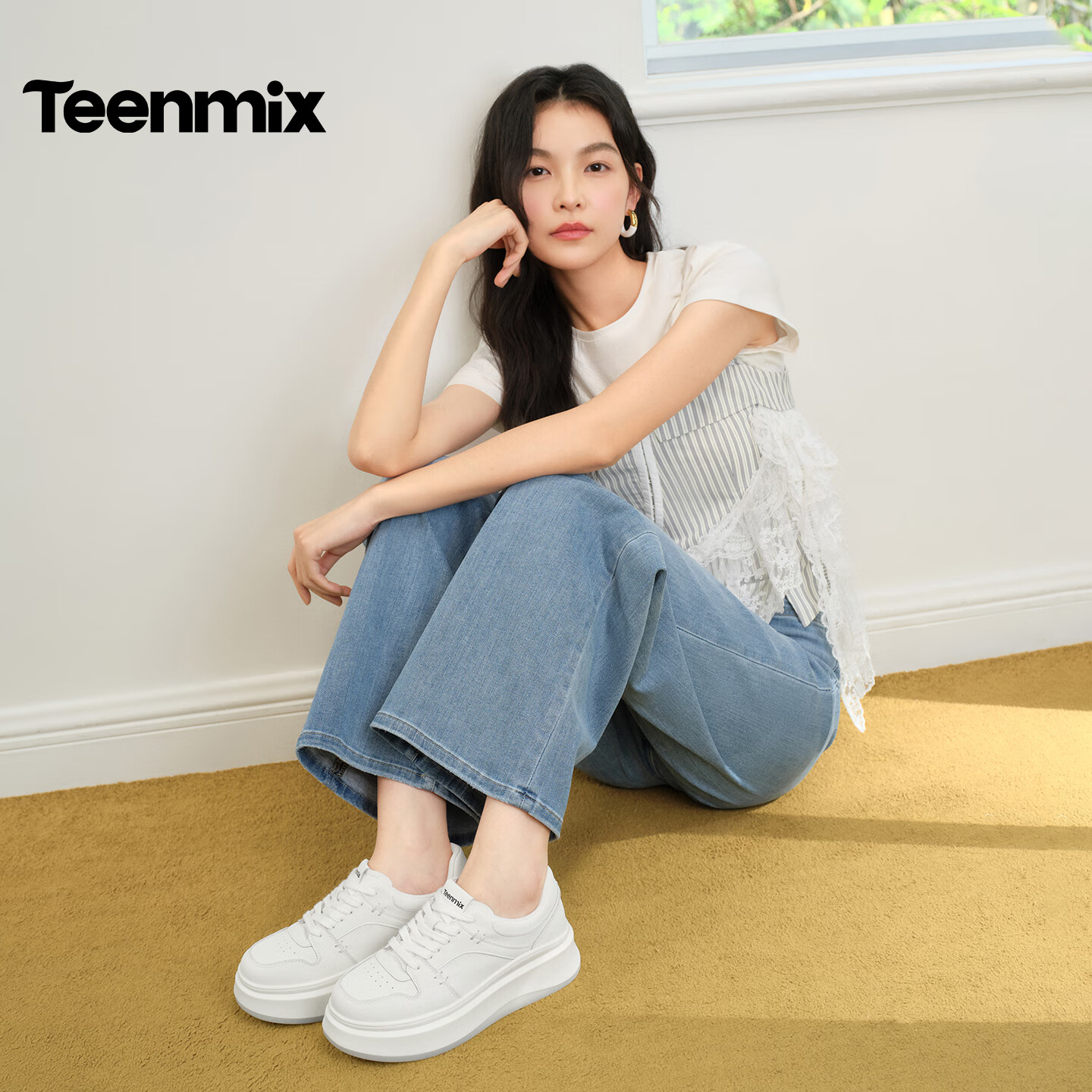 TEENMIX Women's White Casual Shoes Thick Sole Sneakers 2026 Spring New Mall Edition