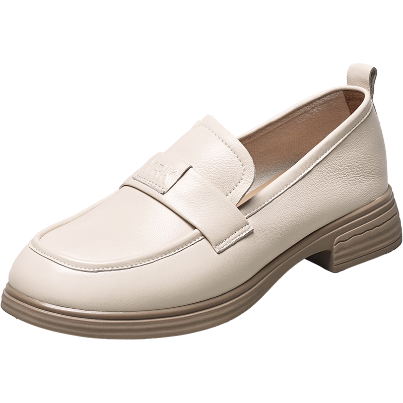 Eierkang Women's Sheepskin Comfortable Soft Sole Loafers Versatile Height-Increasing Small Leather Shoes 26411W Beige Size 36