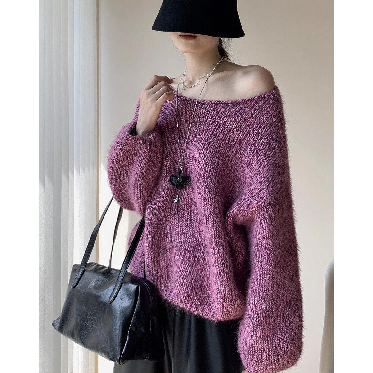 Demana Fluffy Wool Blend Winter Sweet Style Round Neck Loose Casual Petite Knit Sweater for Women